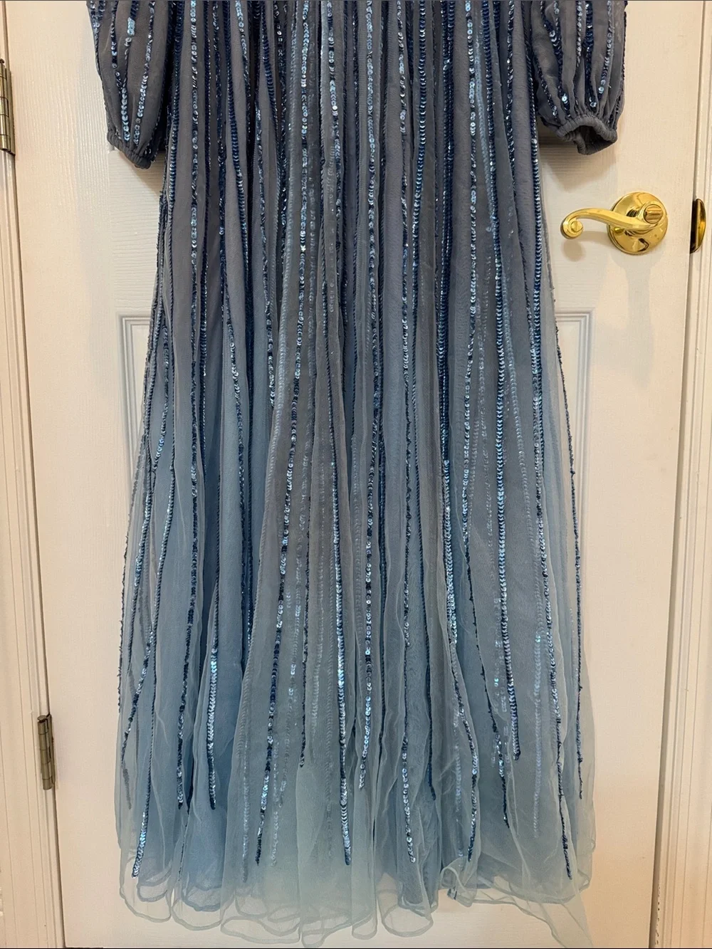 Mac Duggal 6206 Blue Ombré Sequin Long Sleeve A-Line Evening Dress Size 12 NWT - Picture 10 of 15